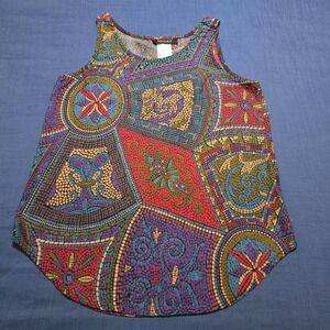 Cascais Tank Top Womens USA Small Multicolor Geometric Mosaic Rayon Scoop Neck